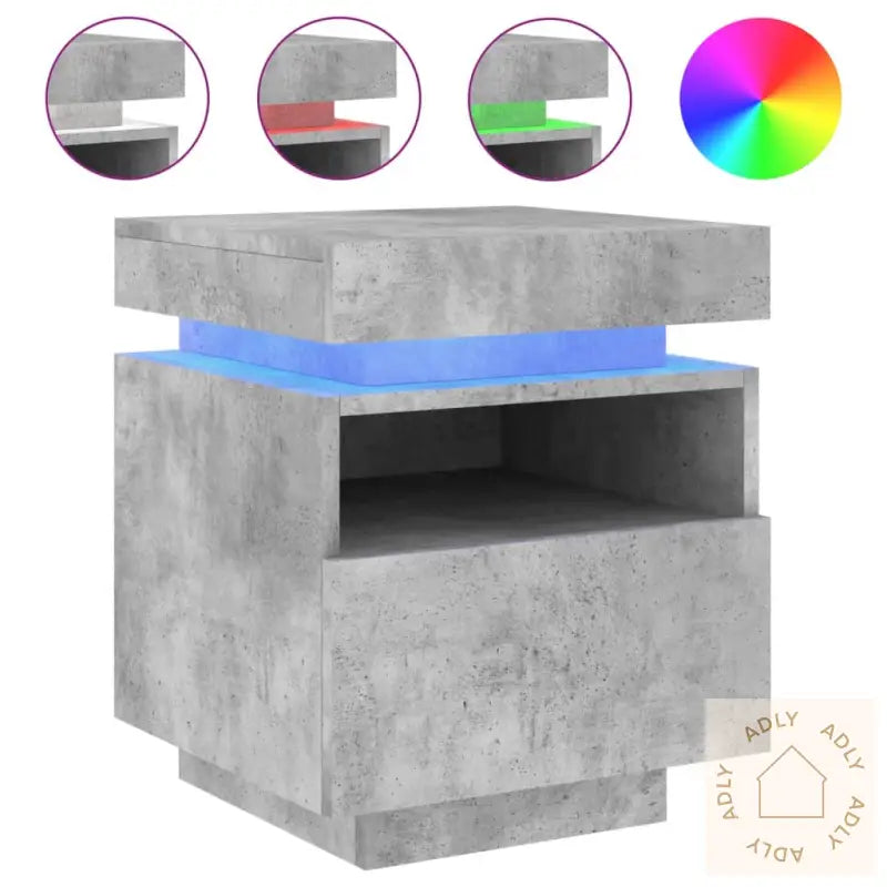 Nattbord Med Led 2 Stk Betonggrå 40X39X48,5 Cm