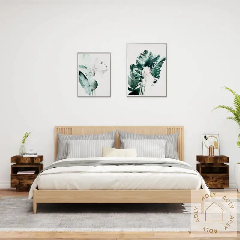 Nattbord Med Led 2 Stk Røkt Eik 40X39X48,5 Cm