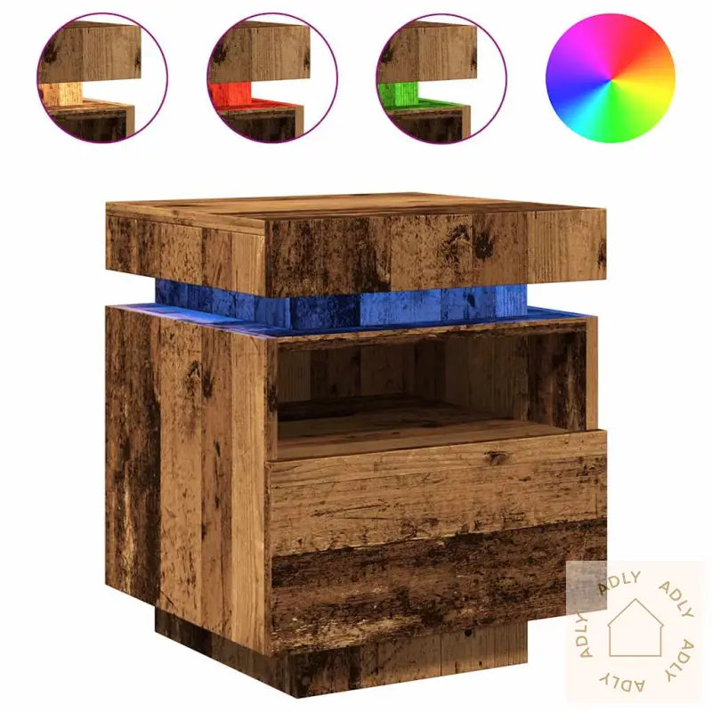 Nattbord Med Led Gammelt Tre 40X39X48,5 Cm