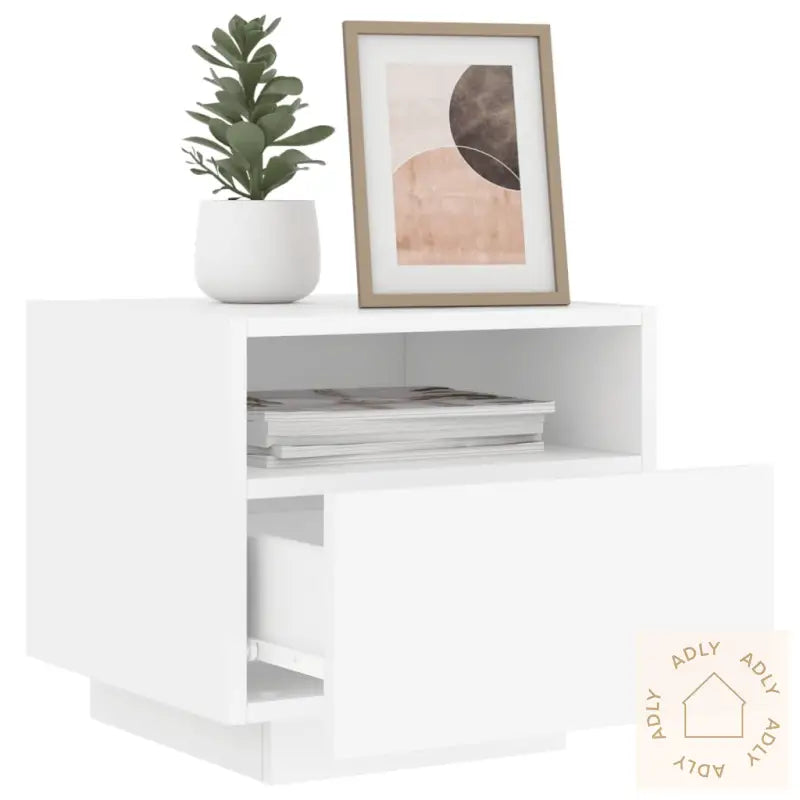 Nattbord Med Led 2 Stk Hvit 40X39X37 Cm