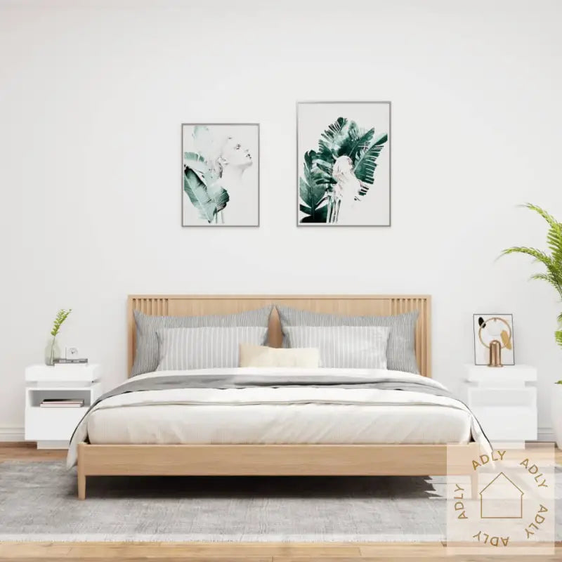 Nattbord Med Led 2 Stk Hvit 40X39X48,5 Cm