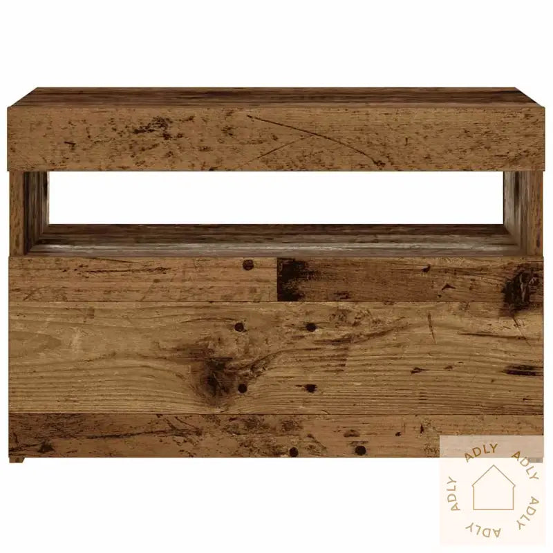 Nattbord Med Led-Lys Gammelt Tre 60X35X40 Cm Konstruert Tre