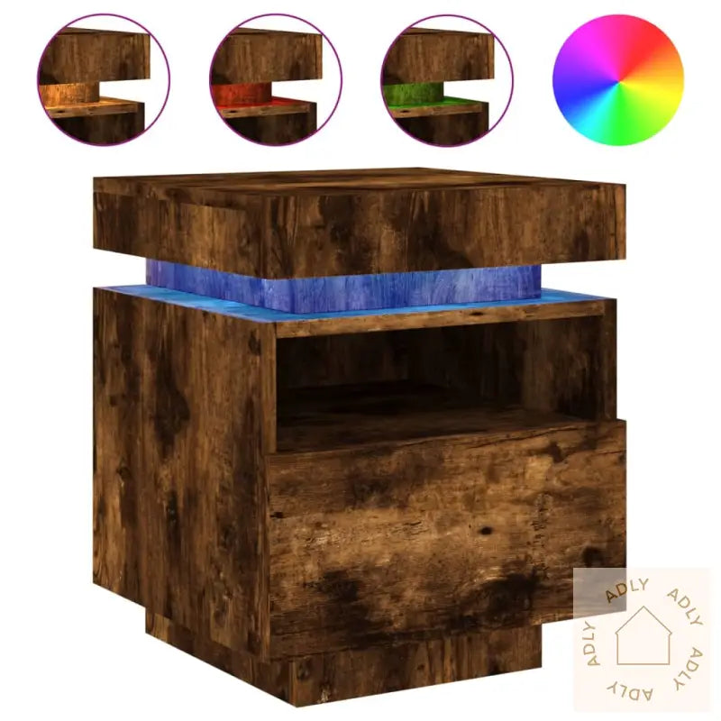 Nattbord Med Led 2 Stk Røkt Eik 40X39X48,5 Cm