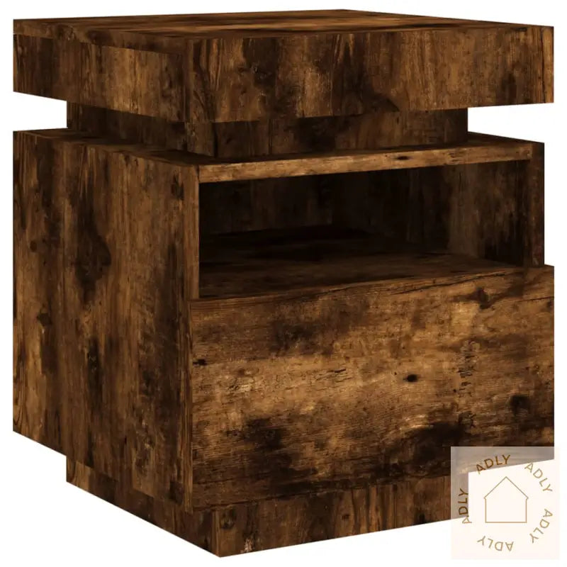 Nattbord Med Led 2 Stk Røkt Eik 40X39X48,5 Cm