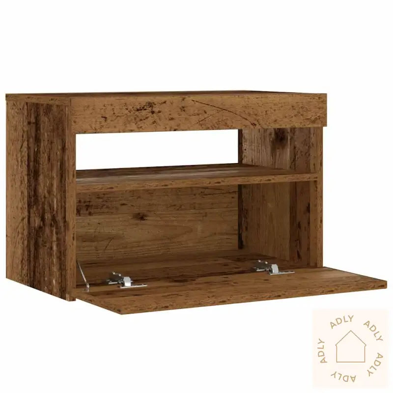 Nattbord Med Led-Lys Gammelt Tre 60X35X40 Cm Konstruert Tre