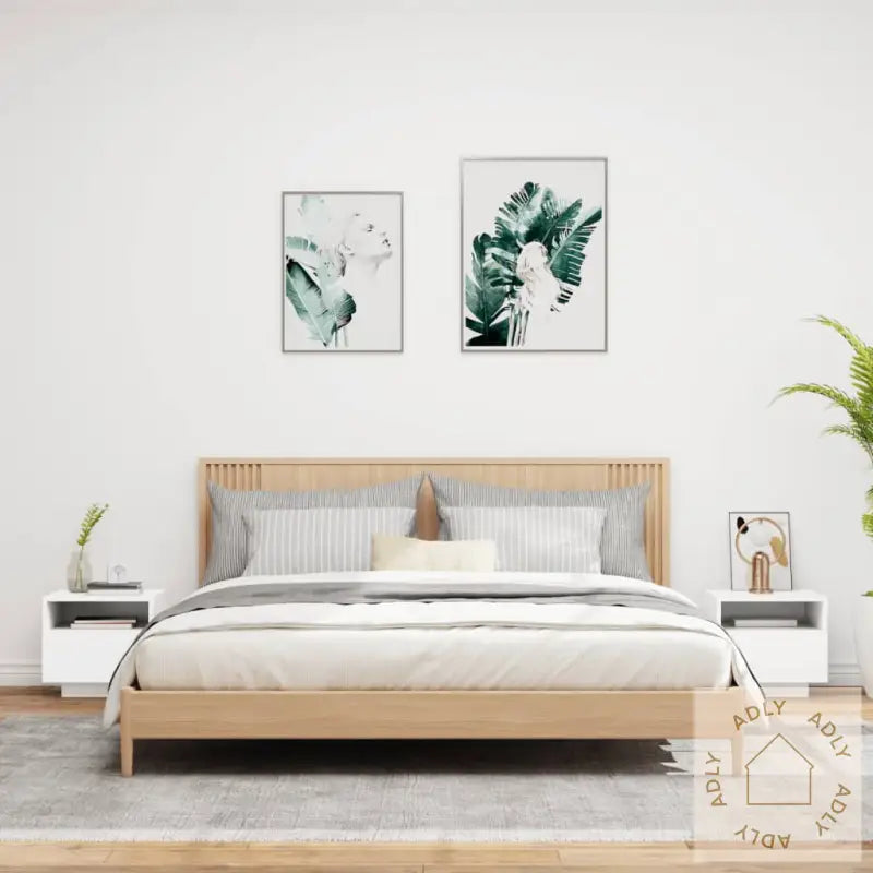 Nattbord Med Led 2 Stk Hvit 40X39X37 Cm