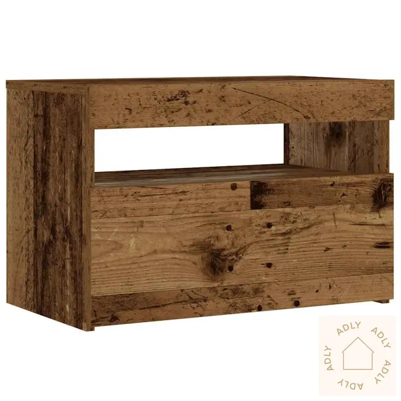 Nattbord Med Led-Lys Gammelt Tre 60X35X40 Cm Konstruert Tre