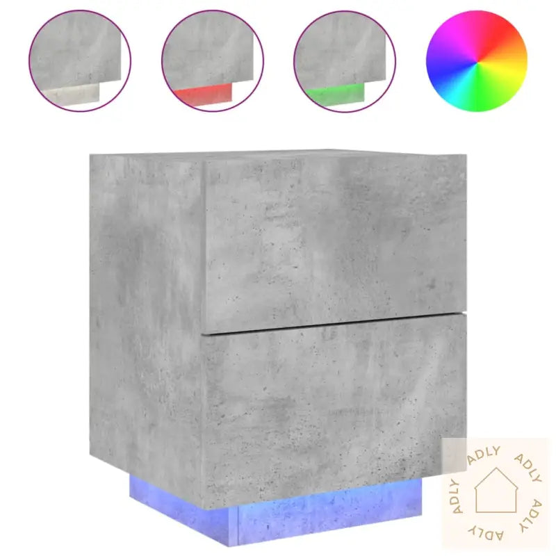 Nattbord Med Led 2 Stk Betonggrå Konstruert Tre