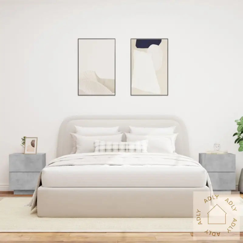 Nattbord Med Led 2 Stk Betonggrå Konstruert Tre