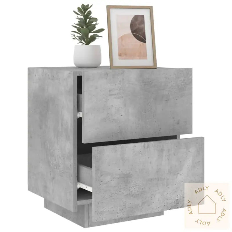 Nattbord Med Led 2 Stk Betonggrå Konstruert Tre