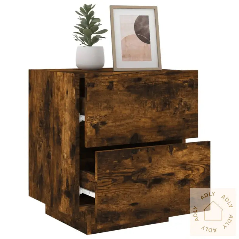 Nattbord Med Led 2 Stk Røkt Eik Konstruert Tre