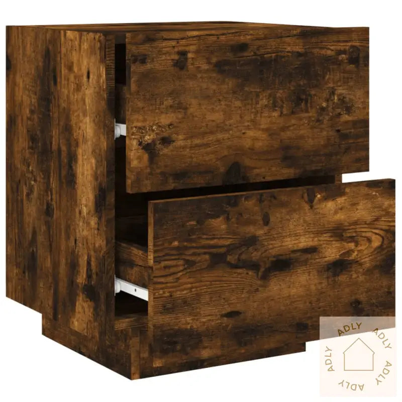 Nattbord Med Led 2 Stk Røkt Eik Konstruert Tre