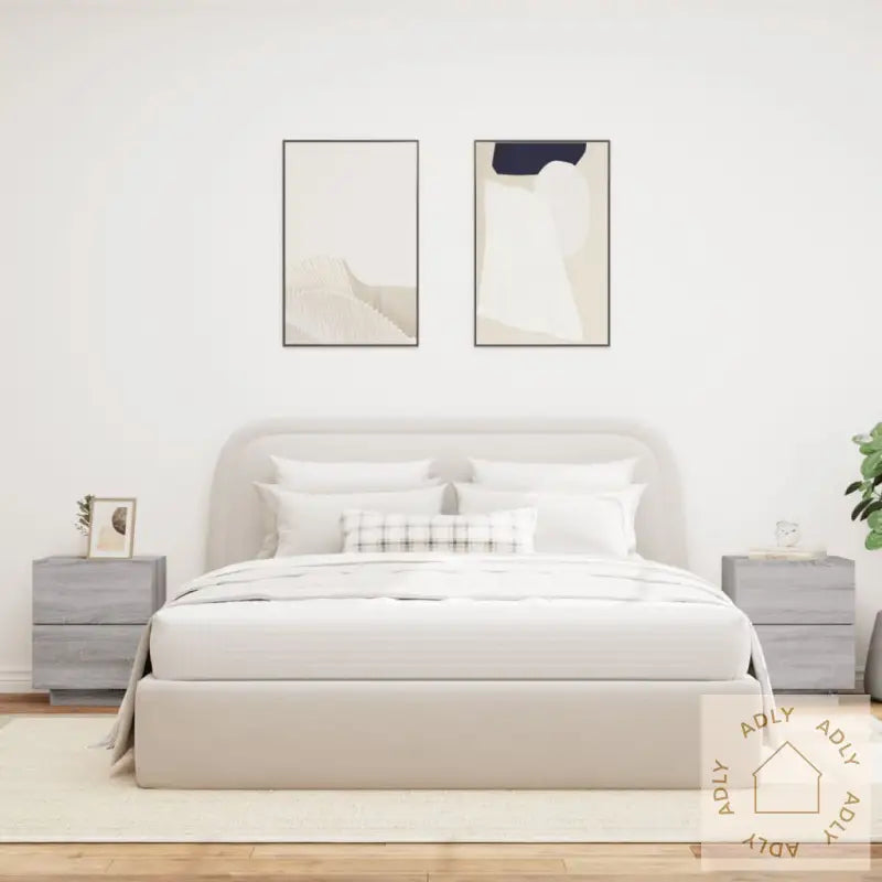 Nattbord Med Led 2 Stk Grå Sonoma Konstruert Tre