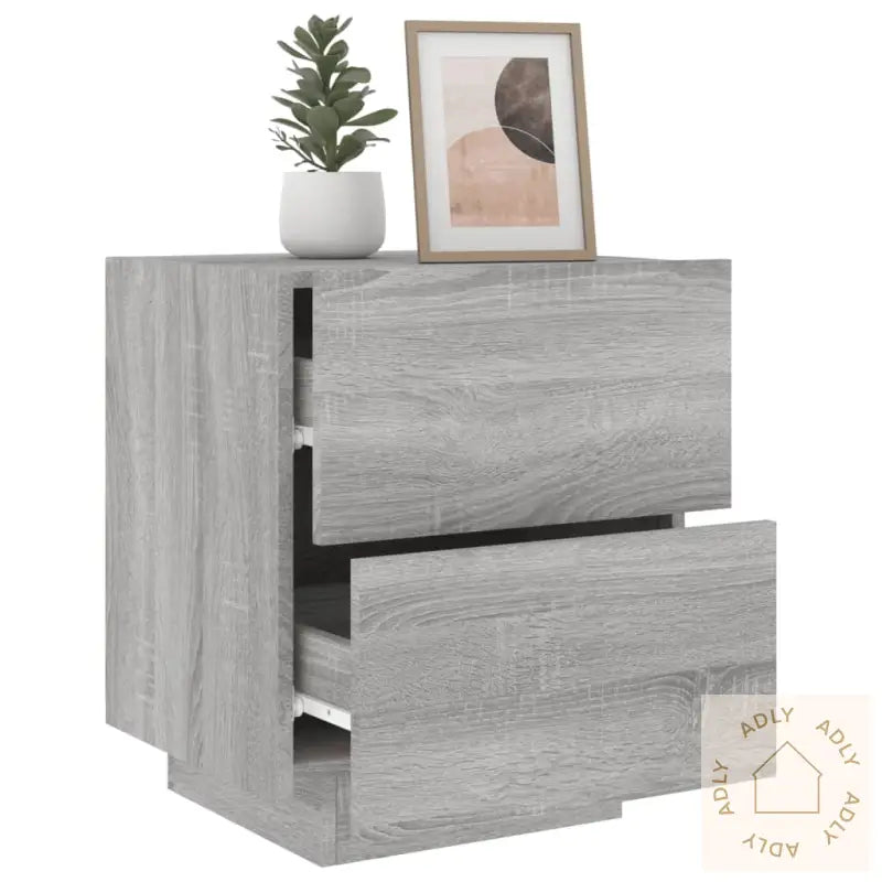 Nattbord Med Led 2 Stk Grå Sonoma Konstruert Tre