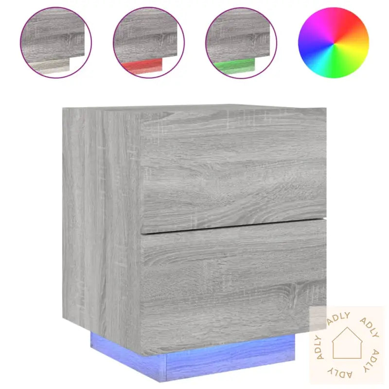 Nattbord Med Led 2 Stk Grå Sonoma Konstruert Tre