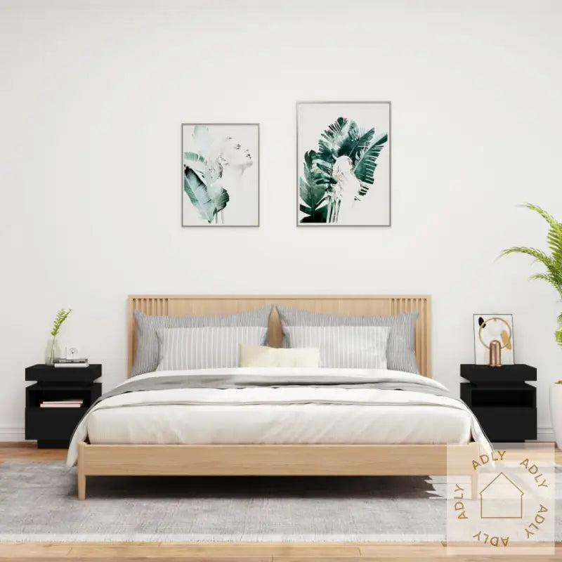 Nattbord Med Led 2 Stk Svart 40X39X48,5 Cm