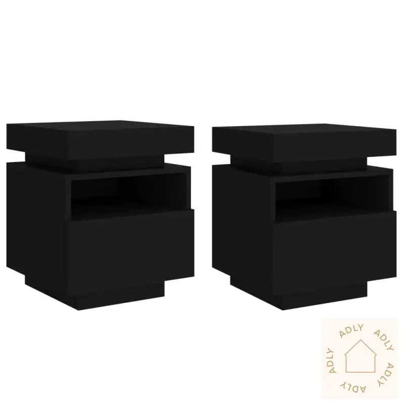 Nattbord Med Led 2 Stk Svart 40X39X48,5 Cm