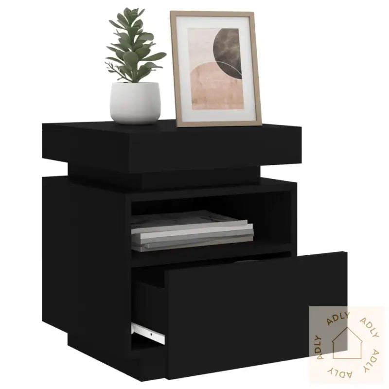 Nattbord Med Led 2 Stk Svart 40X39X48,5 Cm