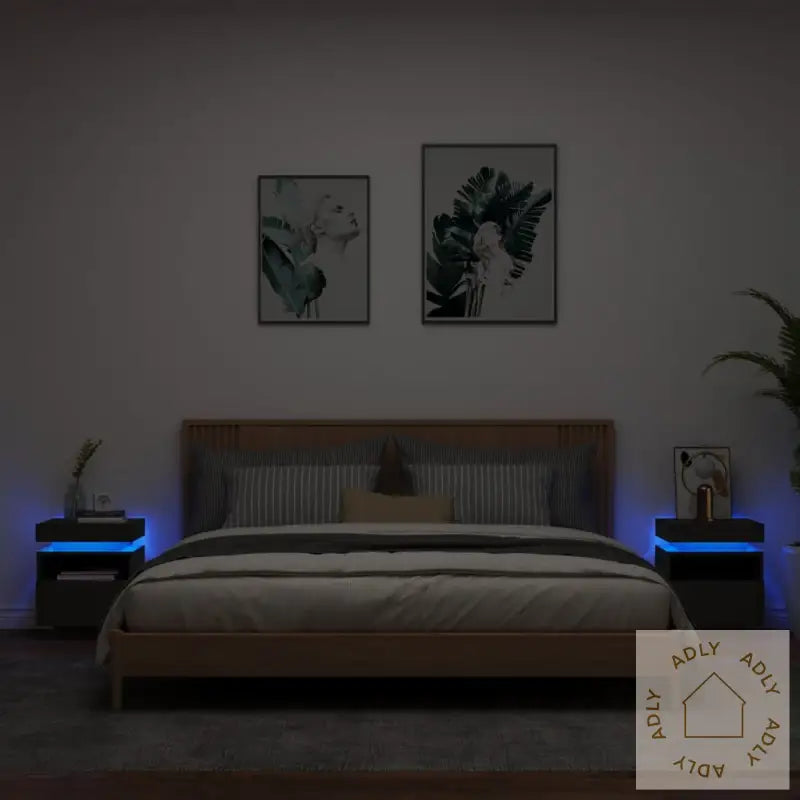 Nattbord Med Led 2 Stk Svart 40X39X48,5 Cm