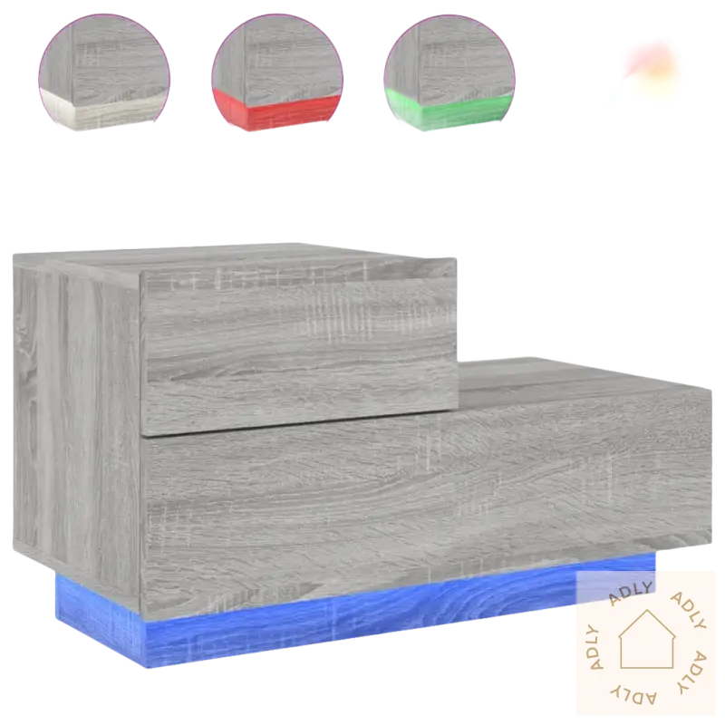 Grått treverk nattbord med rgb led-lys blant dine slitesterke møbelvalg