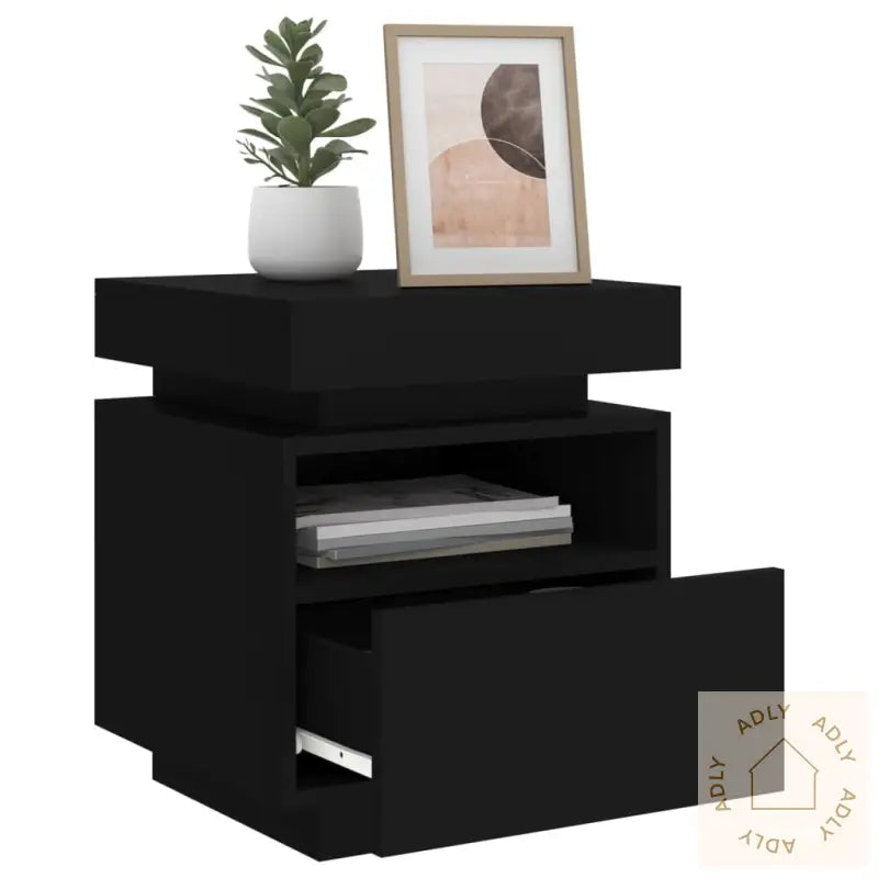 Nattbord Med Led Svart 40X39X48,5 Cm