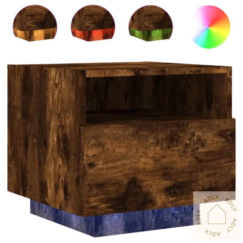 Brun tre nattbord med åpen hylle og skuff, perfekt som rgb led-lys møbler til hjemmet