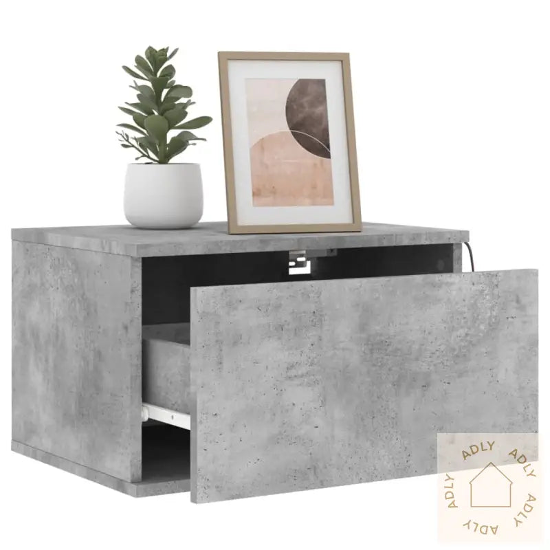 Vegghengte Nattbord Med Led-Lys 2 Stk Betonggrå