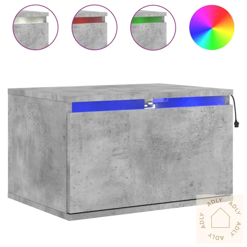 Vegghengte Nattbord Med Led-Lys 2 Stk Betonggrå