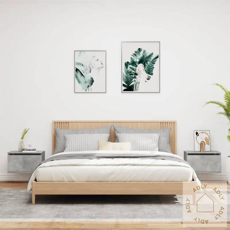 Vegghengte Nattbord Med Led-Lys 2 Stk Betonggrå