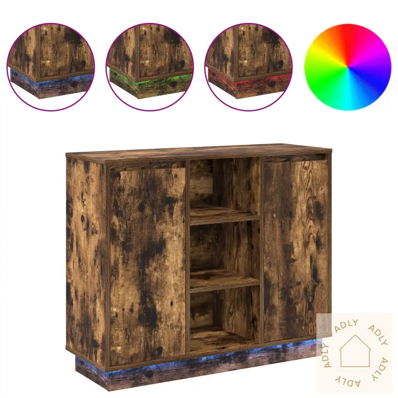 Sideboard Med Led Røkt Eik 90X32X75 Cm Konstruert Tre