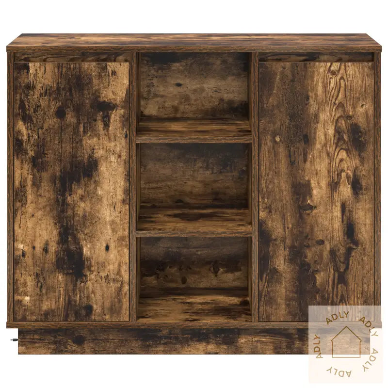 Sideboard Med Led Røkt Eik 90X32X75 Cm Konstruert Tre