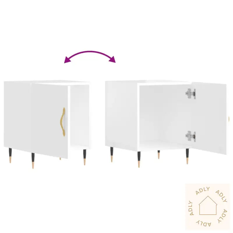 Nattbord 2 Stk Høyglans Hvit 40X40X50 Cm Konstruert Tre