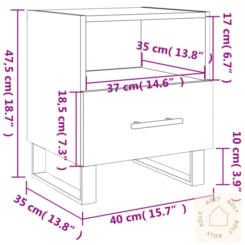 Nattbord Røkt Eik 40X35X47,5 Cm Konstruert Tre