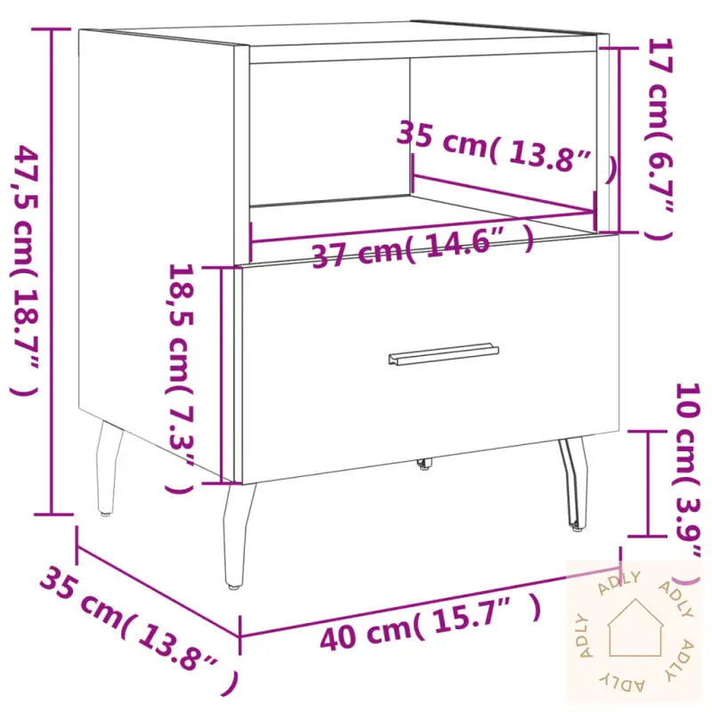 Nattbord Røkt Eik 40X35X47,5 Cm Konstruert Tre