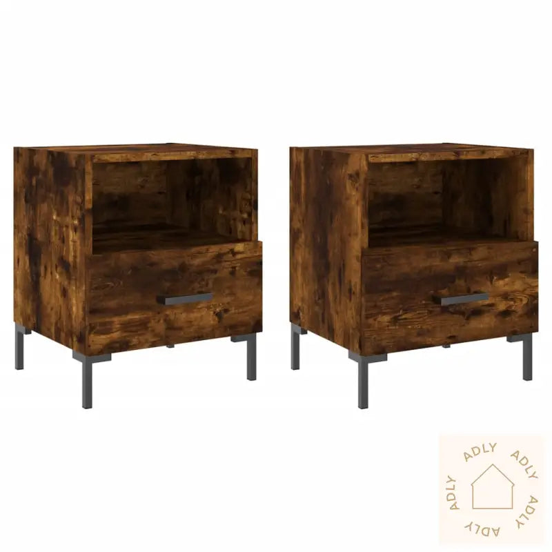 Nattbord 2 Stk Røkt Eik 40X35X47,5 Cm Konstruert Tre