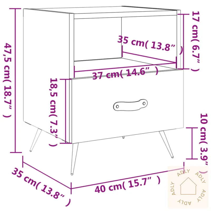 Nattbord Hvit 40X35X47,5 Cm Konstruert Tre
