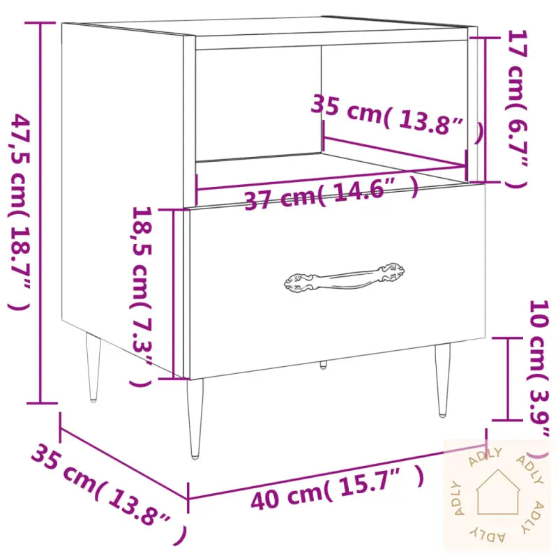 Nattbord Høyglans Hvit 40X35X47,5 Cm Konstruert Tre