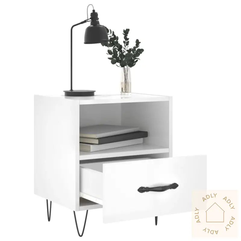 Nattbord Høyglans Hvit 40X35X47,5 Cm Konstruert Tre