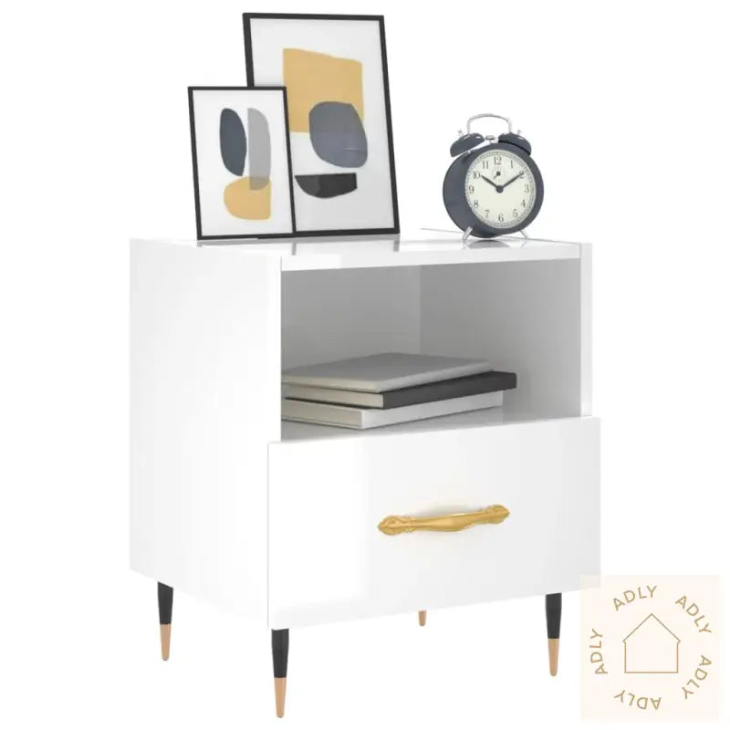 Nattbord Høyglans Hvit 40X35X47,5 Cm Konstruert Tre