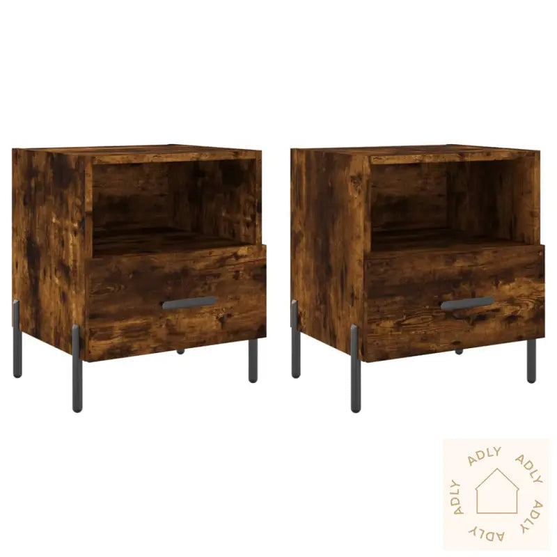Nattbord 2 Stk Røkt Eik 40X35X47,5 Cm Konstruert Tre