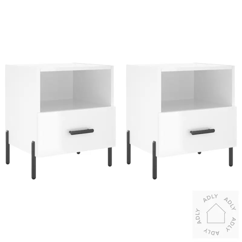 Nattbord 2 Stk Høyglans Hvit 40X35X47,5 Cm Konstruert Tre