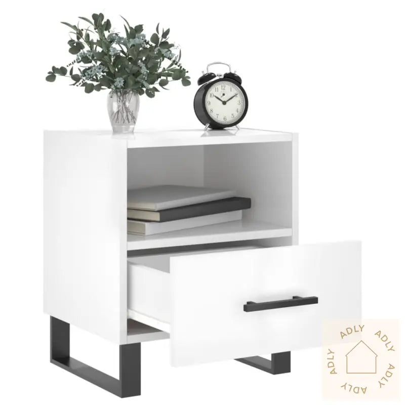 Nattbord 2 Stk Høyglans Hvit 40X35X47,5 Cm Konstruert Tre
