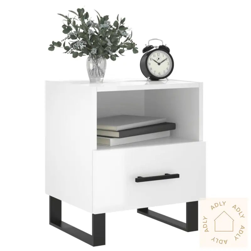 Nattbord 2 Stk Høyglans Hvit 40X35X47,5 Cm Konstruert Tre