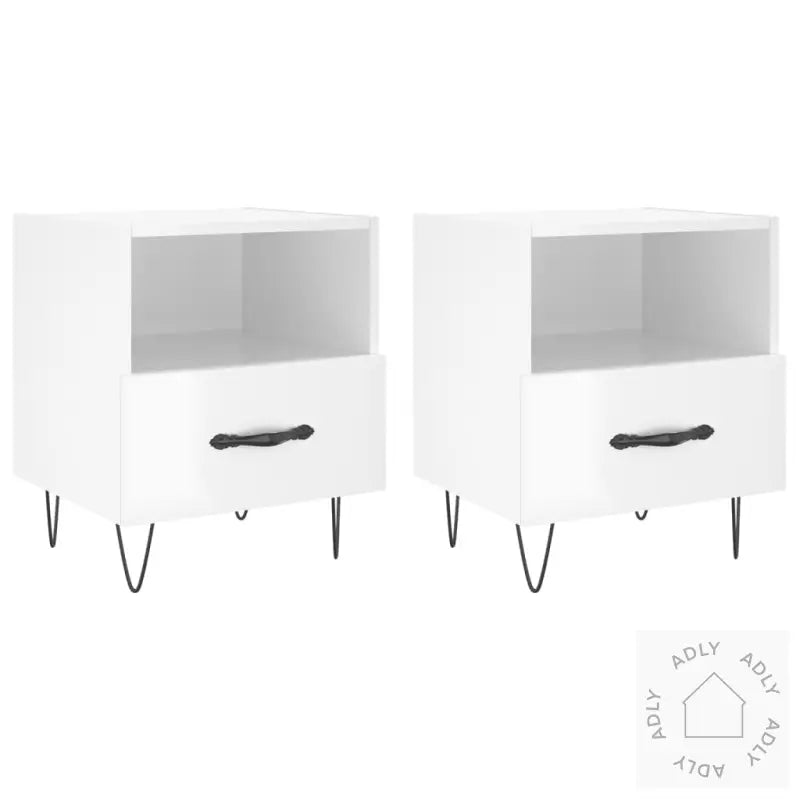 Nattbord 2 Stk Høyglans Hvit 40X35X47,5 Cm Konstruert Tre