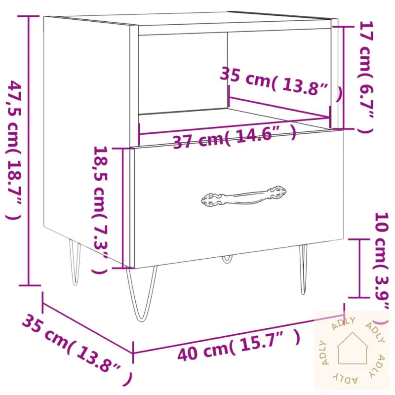 Nattbord Røkt Eik 40X35X47,5 Cm Konstruert Tre