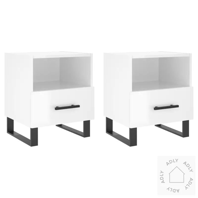 Nattbord 2 Stk Høyglans Hvit 40X35X47,5 Cm Konstruert Tre