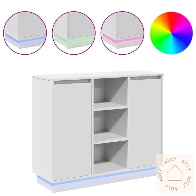 Sideboard Med Led Hvit 90X32X75 Cm Konstruert Tre