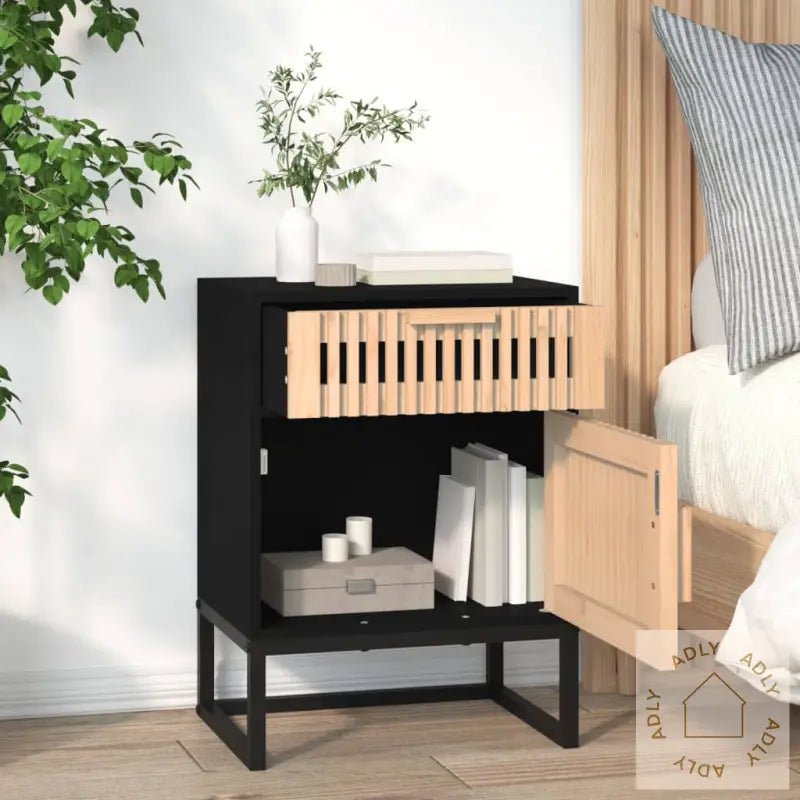 Nattbord 2 Stk Svart 40X30X55,5 Cm Konstruert Tre Og Jern