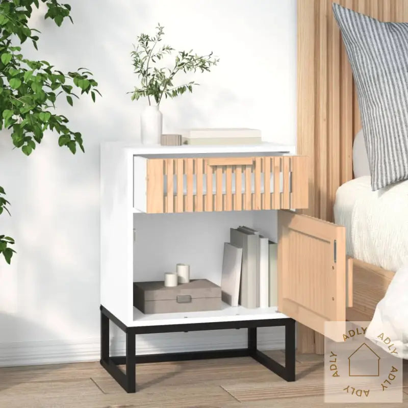Nattbord 2 Stk Hvit 40X30X55,5 Cm Konstruert Tre Og Jern