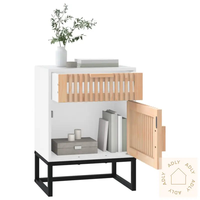 Nattbord 2 Stk Hvit 40X30X55,5 Cm Konstruert Tre Og Jern